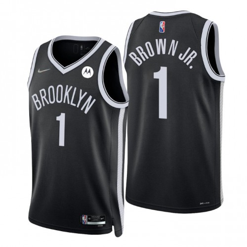 Brooklyn Nets #1 Bruce Brown Jr. Black Mens 2021-22 75th Anniversary Diamond Swingman Jersey - Icon Edition Mens