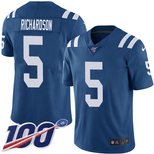 Colts #5 Anthony Richardson Royal Blue Team Color Men's Stitched 100th Season Vapor Limited Jersey