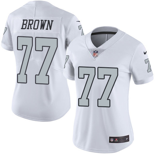 Las Vegas Raiders #77 Trent Brown White Women's Stitched Limited Rush Jersey Womens