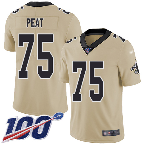 New Orleans Saints #75 Andrus Peat Gold Youth Stitched Limited Inverted Legend 100th Season Jersey Youth