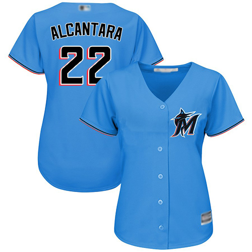 Miami Marlins #22 Sandy Alcantara Blue Alternate Women's Stitched Jersey Womens