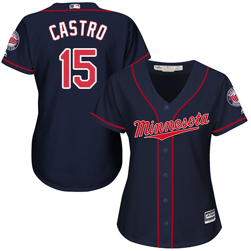 Minnesota Twins #15 Jason Castro Navy Blue Alternate Women's Stitched Jersey Womens