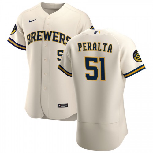 Milwaukee Milwaukee Brewers #51 Freddy Peralta Men's Cream Home 2020 Authentic Player Jersey Men's