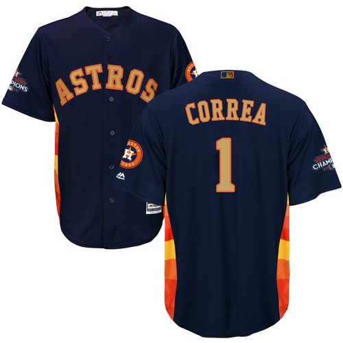 Houston Astros #1 Carlos Correa Navy Blue 2018 Gold Program Cool Base Stitched Youth Jersey Youth