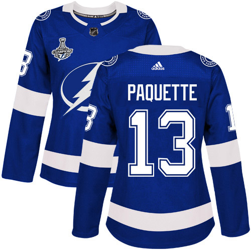 Adidas Tampa Bay Lightning #13 Cedric Paquette Blue Home Authentic Women's 2020 Stanley Cup Champions Stitched Jersey Womens