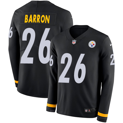 Pittsburgh Steelers #26 Mark Barron Black Team Color Men's Stitched Limited Therma Long Sleeve Jersey Men's