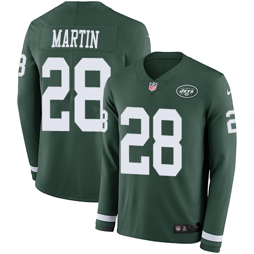 Jets #28 Curtis Martin Green Team Color Men's Stitched Limited Therma Long Sleeve Jersey