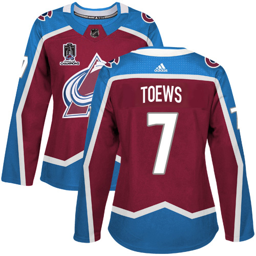Adidas Colorado Avalanche #7 Devon Toews Burgundy Women's 2022 Stanley Cup Champions Burgundy Home Authentic Stitched Jersey Womens