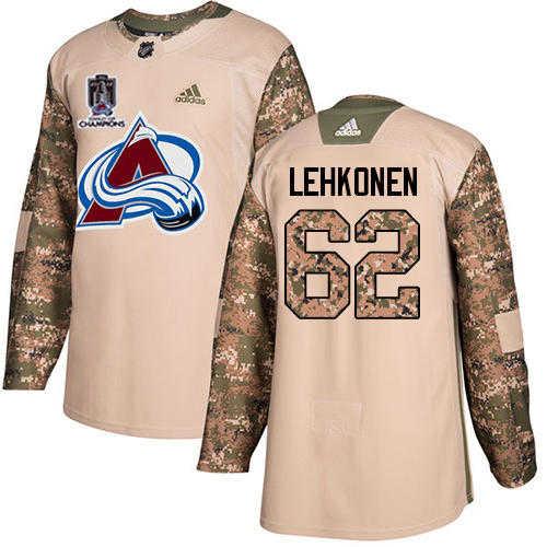 Adidas Colorado Avalanche #62 Artturi Lehkonen Camo Authentic 2022 Stanley Cup Champions Veterans Day Stitched Jersey Men's