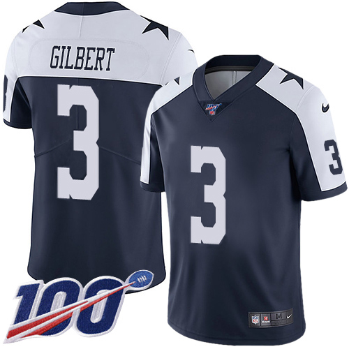 Dallas Cowboys #3 Garrett Gilbert Navy Blue Thanksgiving Youth Stitched 100th Season Vapor Throwback Limited Jersey Youth