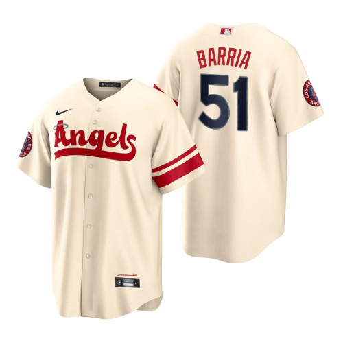 Los Angeles Los Angeles Angels #51 Jaime Barria Cream Men's 2022 City Connect Game Jersey Men's