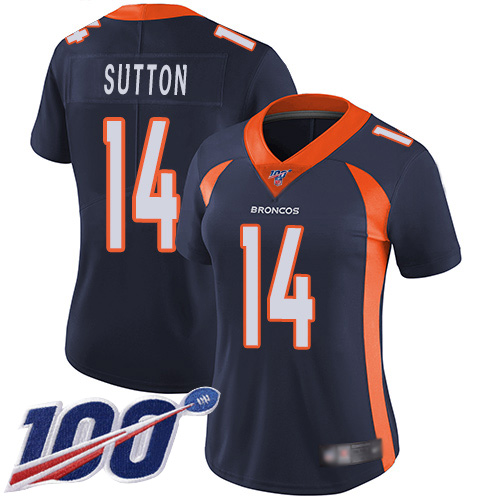 Denver Broncos #14 Courtland Sutton Navy Blue Alternate Women's Stitched 100th Season Vapor Limited Jersey Womens