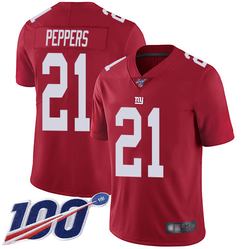 New York Giants #21 Jabrill Peppers Red Alternate Men's Stitched 100th Season Vapor Limited Jersey Men's