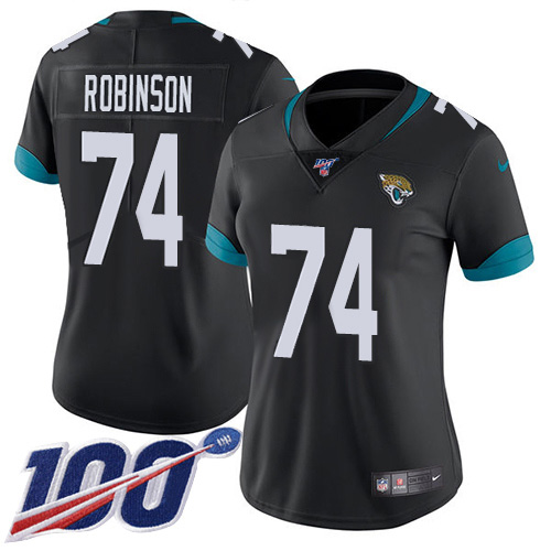 Jacksonville Jaguars #74 Cam Robinson Black Team Color Women's Stitched 100th Season Vapor Untouchable Limited Jersey Womens