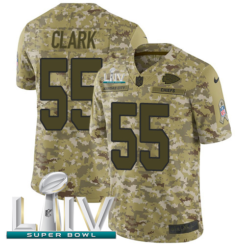 Kansas City Chiefs #55 Frank Clark Camo Super Bowl LIV 2020 Men's Stitched Limited 2018 Salute To Service Jersey Men's