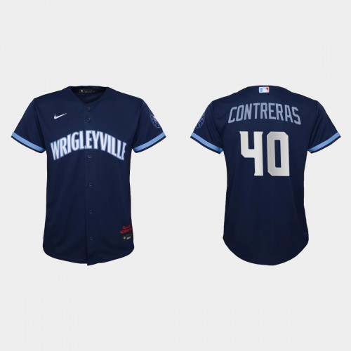 Chicago Chicago Cubs #40 Willson Contreras Youth 2021 City Connect Navy Jersey Youth