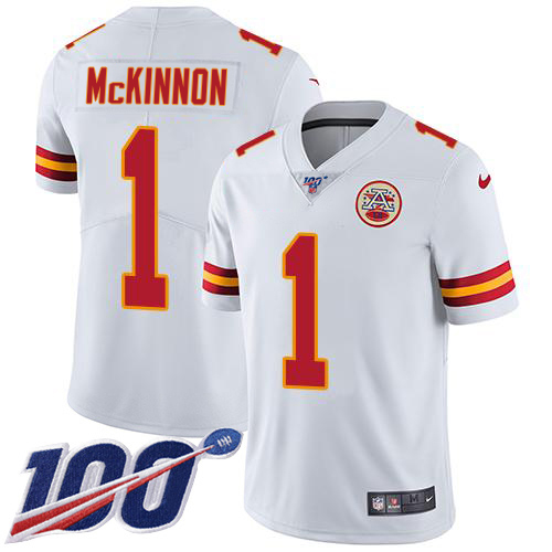 Chiefs #1 Jerick McKinnon White Men's Stitched 100th Season Vapor Limited Jersey