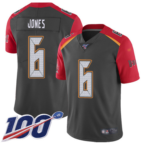 Buccaneers #6 Julio Jones Gray Men's Stitched Limited Inverted Legend 100th Season Jersey
