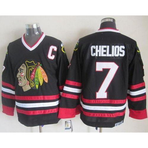 Chicago Blackhawks #7 Chris Chelios Black CCM Throwback Stitched Jersey Men's