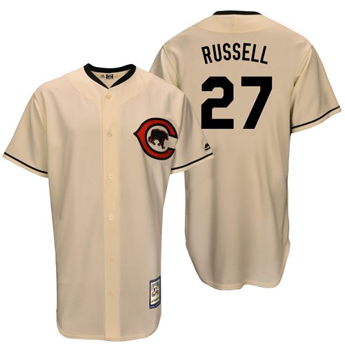 Mitchell And Ness Chicago Cubs #27 Addison Russell Cream Throwback Stitched Jersey Men's