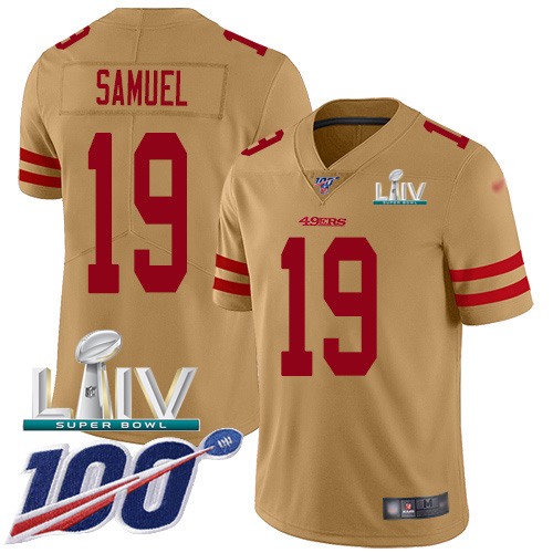 49ers #19 Deebo Samuel Gold Super Bowl LIV 2020 Men's Stitched Limited Inverted Legend 100th Season Jersey