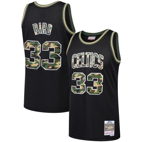 Boston Celtics #33 Larry Bird Black Mitchell & Ness Straight Fire Camo Swingman Jersey Mens