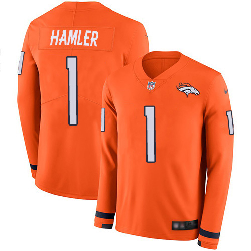 Broncos #1 KJ Hamler Orange Team Color Men's Stitched Limited Therma Long Sleeve Jersey