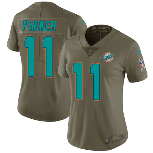 Miami Dolphins #11 DeVante Parker Olive Women's Stitched Limited 2017 Salute to Service Jersey Womens