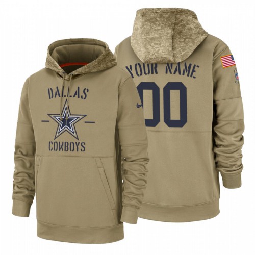 Dallas Cowboys Custom Tan 2019 Salute To Service Name & Number Sideline Therma Pullover Hoodie