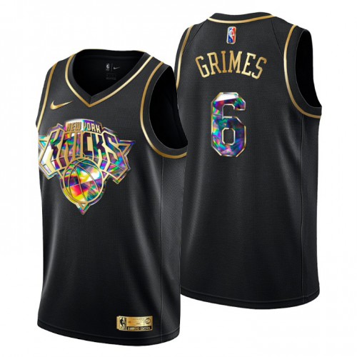 New York New York Knicks #6 Quentin Grimes Mens Golden Edition Diamond Logo 2021/22 Swingman Jersey - Black Mens
