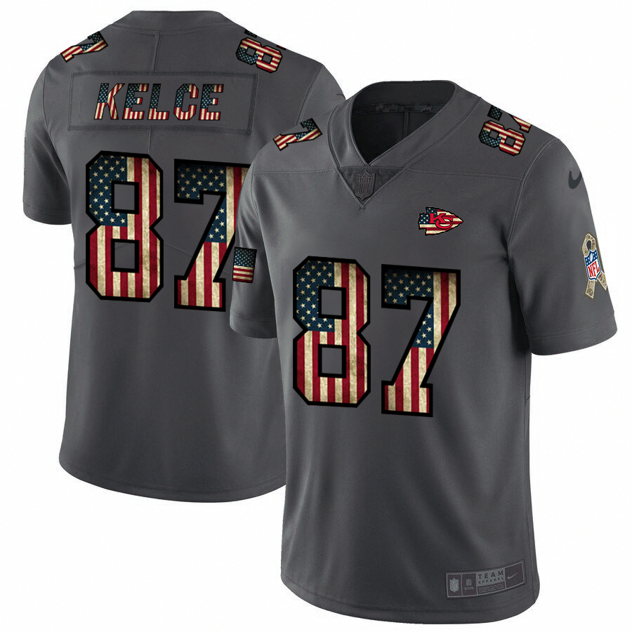 Kansas City Chiefs #87 Travis Kelce 2018 Salute To Service Retro USA Flag Limited Jersey