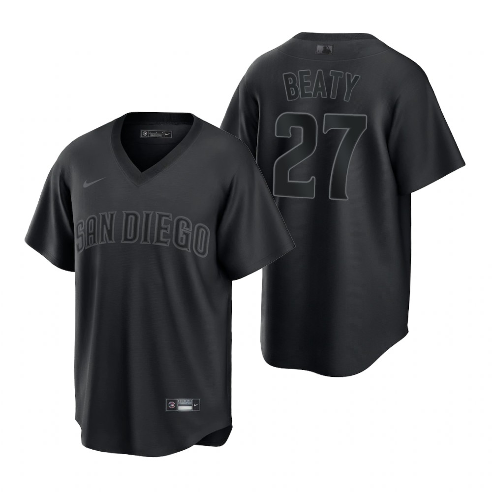 San Diego Padres #27 Matt Beaty Men's Black Pitch Black Fashion Jersey