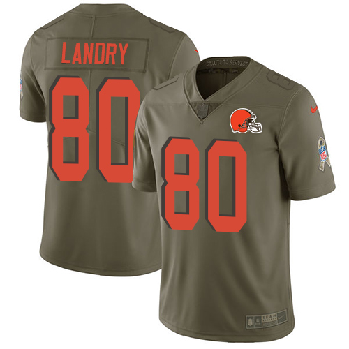 Browns #80 Jarvis Landry Olive Youth Stitched Limited 2017 Salute To Service Jersey