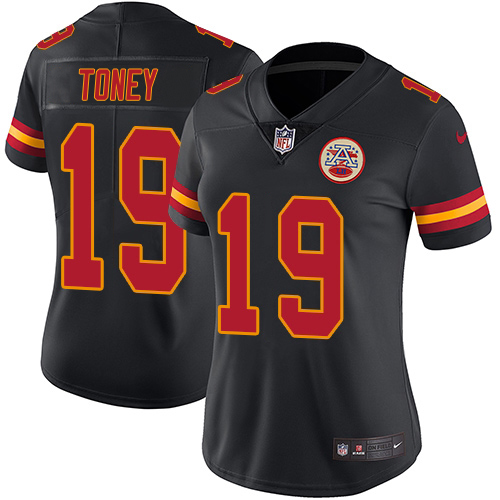 Chiefs #19 Kadarius Toney Black Women's Stitched Limited Rush Jersey