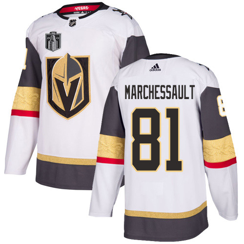 Adidas Golden Knights #81 Jonathan Marchessault White Road Youth 2023 Stanley Cup Final Patch Authentic Stitched Jersey