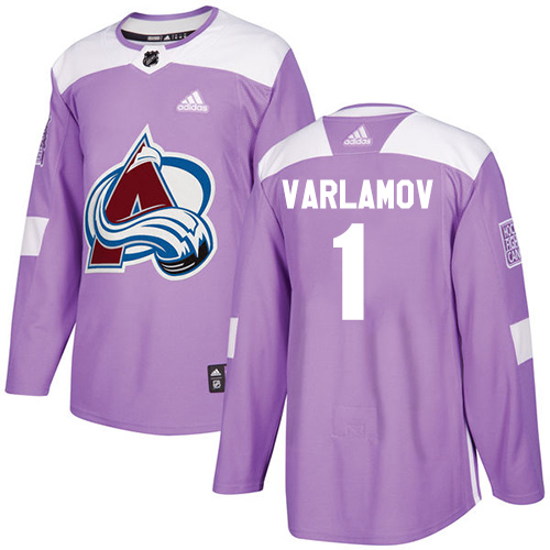 Adidas Colorado Avalanche #1 Semyon Varlamov Purple Authentic Fights Cancer Stitched Youth Jersey Youth