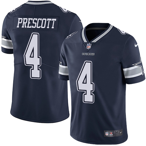 Cowboys #4 Dak Prescott Navy Blue Team Color Youth Stitched Vapor Untouchable Limited Jersey