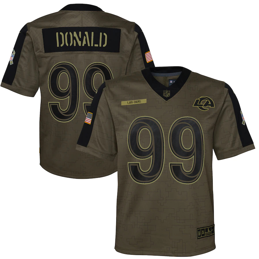 Los Angeles Rams #99 Aaron Donald Olive Youth 2021 Salute To Service Game Jersey