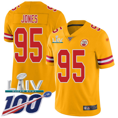 Chiefs #95 Chris Jones Gold Super Bowl LIV 2020 Men's Stitched Limited Inverted Legend 100th Season Jersey