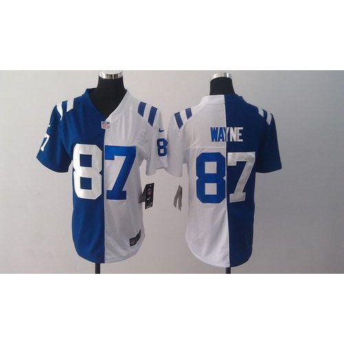 Indianapolis Colts #87 Reggie Wayne Royal Blue/White Women's Stitched Elite Split Jersey Womens