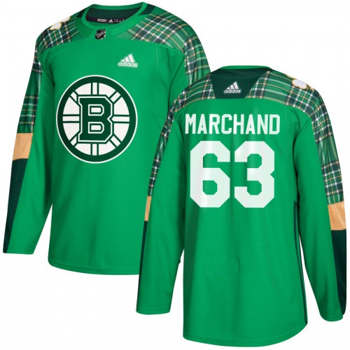 Adidas Boston Bruins #63 Brad Marchand adidas Green St. Patrick's Day Authentic Practice Stitched Jersey Men's