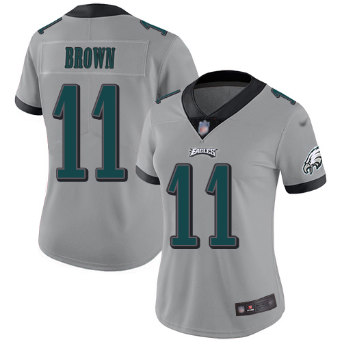 Eagles #11 A.J. Brown Silver Women's Stitched Limited Inverted Legend Jersey