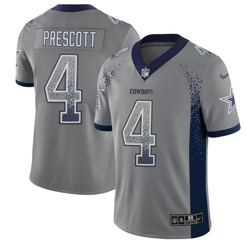 Cowboys #4 Dak Prescott Gray Men's Stitched Limited Rush Drift Fashion Jersey