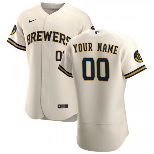 Milwaukee Brewers Custom Men's Cream Home 2020 Authentic Player Jersey