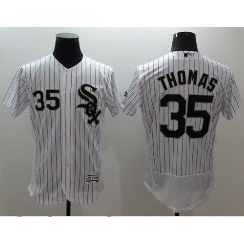 Chicago White Sox #35 Frank Thomas White(Black Strip) Flexbase Authentic Collection Stitched Jersey Men's