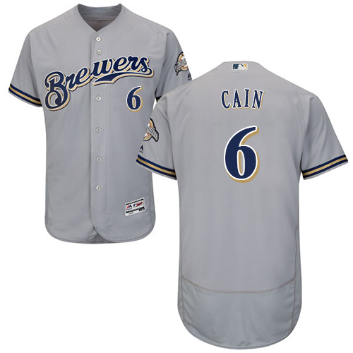 Milwaukee Brewers #6 Lorenzo Cain Grey Flexbase Authentic Collection Stitched Jersey Men's