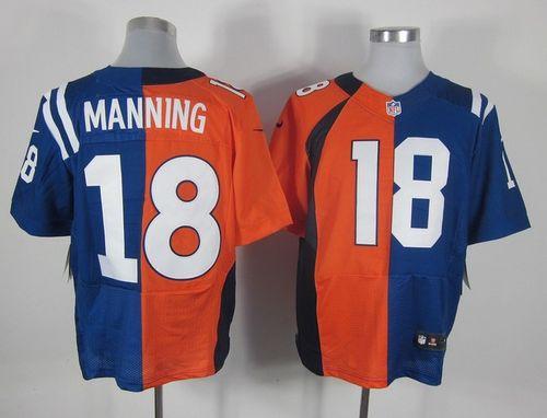 Broncos #18 Peyton Manning Orange/Royal Blue Men's Stitched Elite Split Colts Jersey