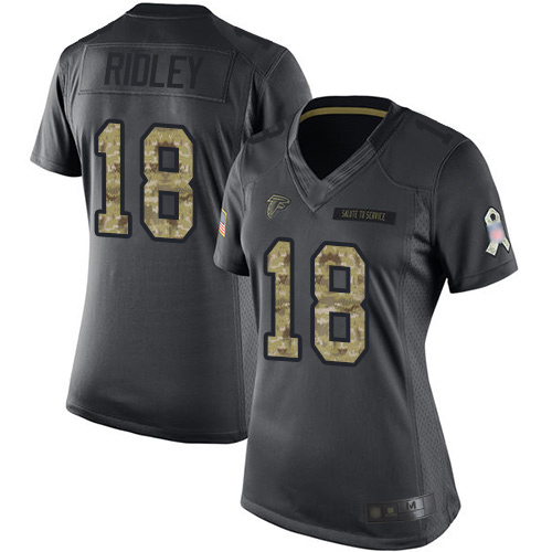 Falcons #18 Calvin Ridley Black Women's Stitched Limited 2016 Salute To Service Jersey