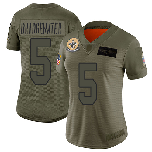 New Orleans Saints #5 Teddy Bridgewater Camo Women's Stitched Limited 2019 Salute to Service Jersey Womens