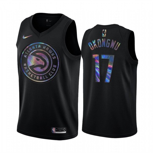 Atlanta Hawks #17 Onyeka Okongwu Mens Iridescent Holographic Collection Jersey - Black Mens